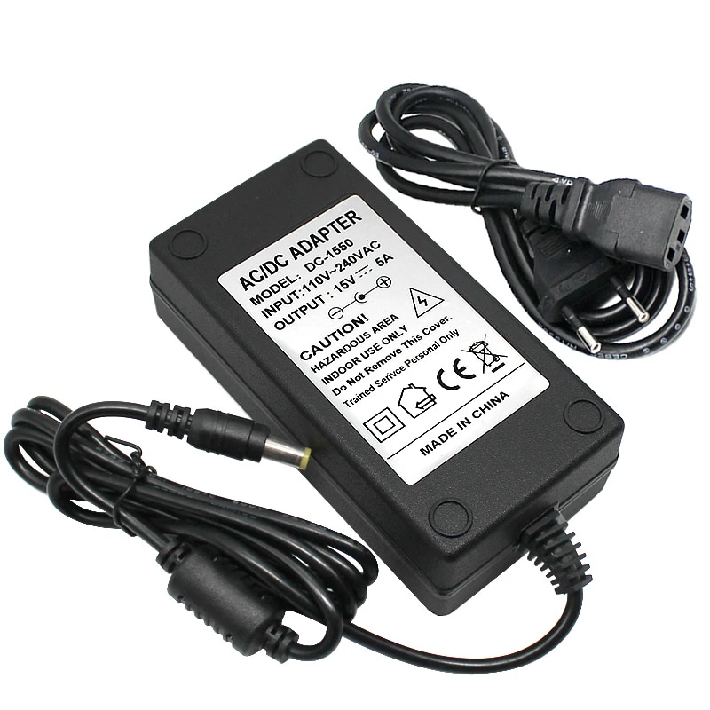 AC DC 15V 3A 4A 5A Power Supply Adapter 220 to 15 Volt Transformer Universal Charger Source for Iight Strip Lamp CCTV Hoverboard. 