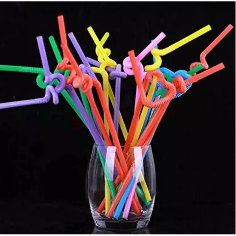 2 Pcs Flexible Plastic Drinking Straws, Extra Long Colorful