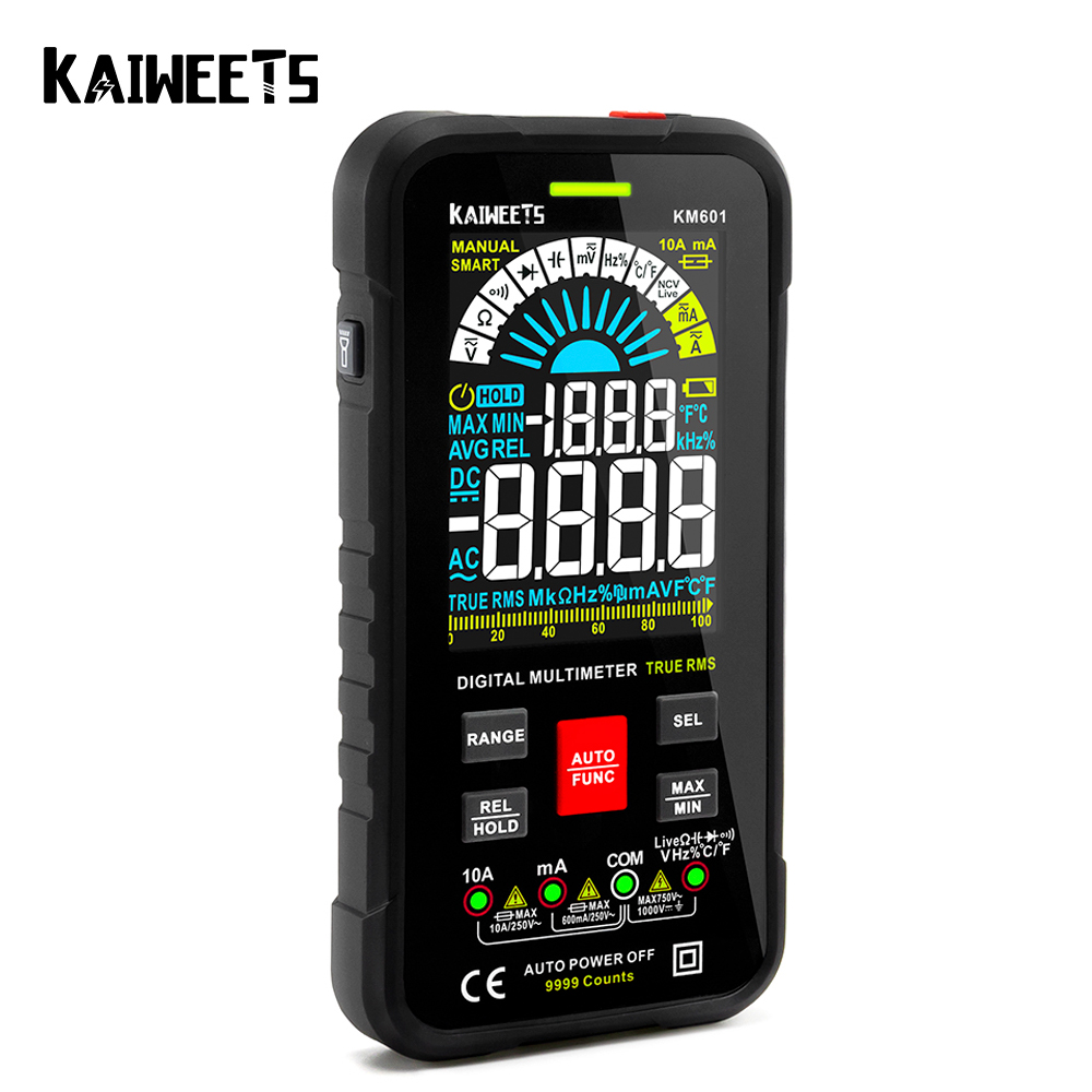 KAIWEETS KM601 9999 Counts Digital Multimeter Smart Auto Range 1000V 10A Tester Meter Ohm Hz Capacitance REL True RMS AC DC DMM. 
