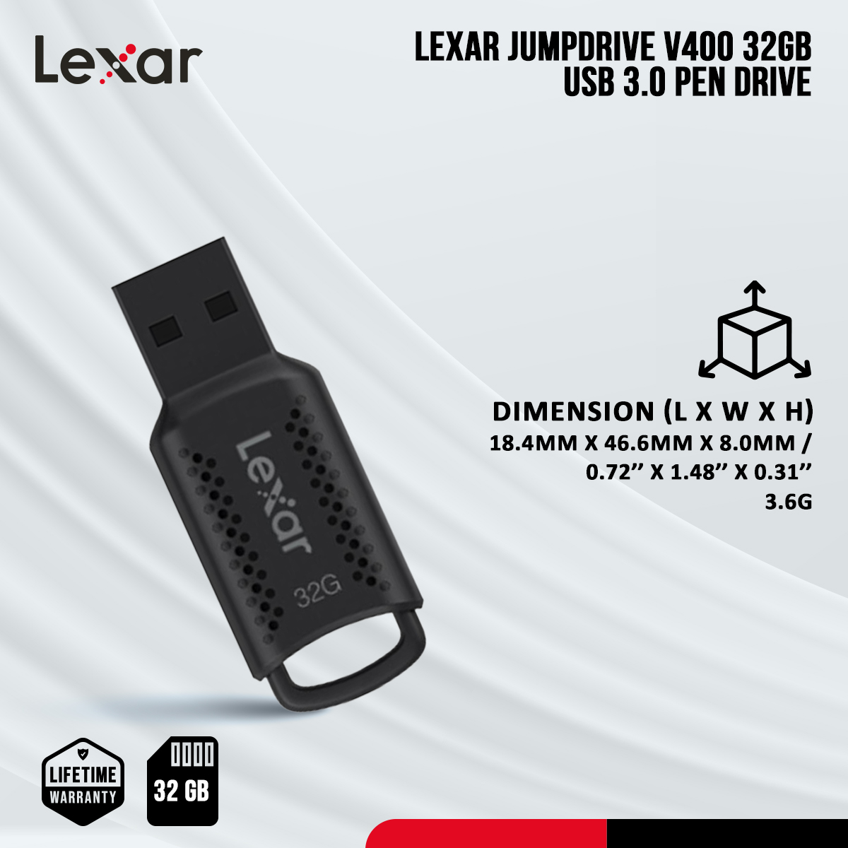 Lexar JumpDrive V400 32GB USB 3.0 Pen Drive with 256-bit AES Encryption - PC/Mac Compatible - Compact, stylish, and portable design. 