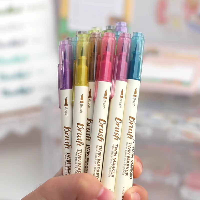 Panda Online 3PCS/20PCS Double Head Tips Brush Twin Marker Pen Soft Tip Water Based Ink Blendable Vintage Color DIY Diary Journal INS Pens. 