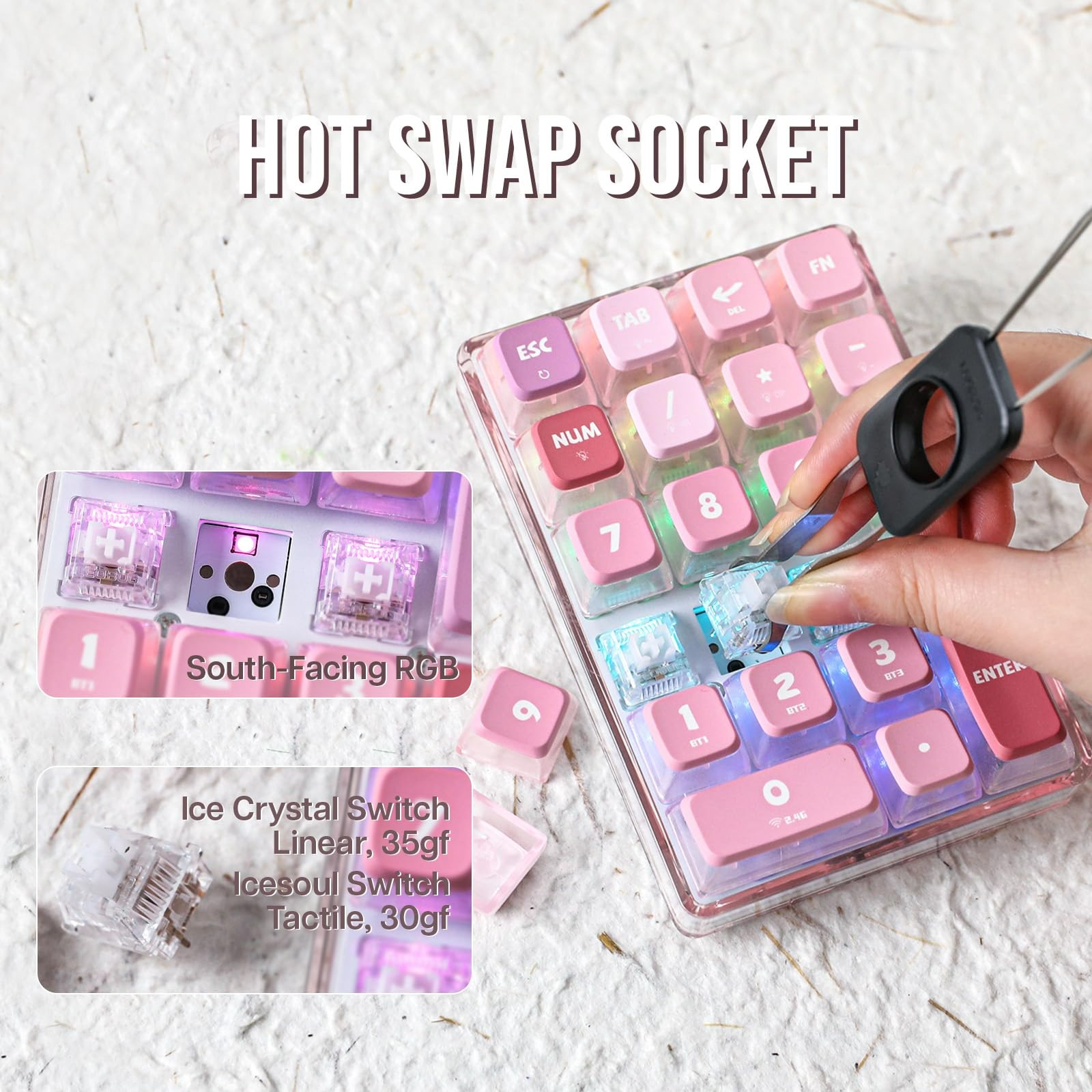 LEOBOG K21 Number Pad Bluetooth Mechanical Numeric Keyboard RGB 21Keys Transparent Photoshop Accounting Numpad Gaming Keyboard. 