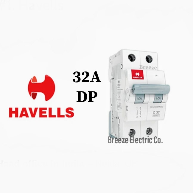 Havells Circuit Breaker 32A DP MCB.  Model: Euro-II. India.. 