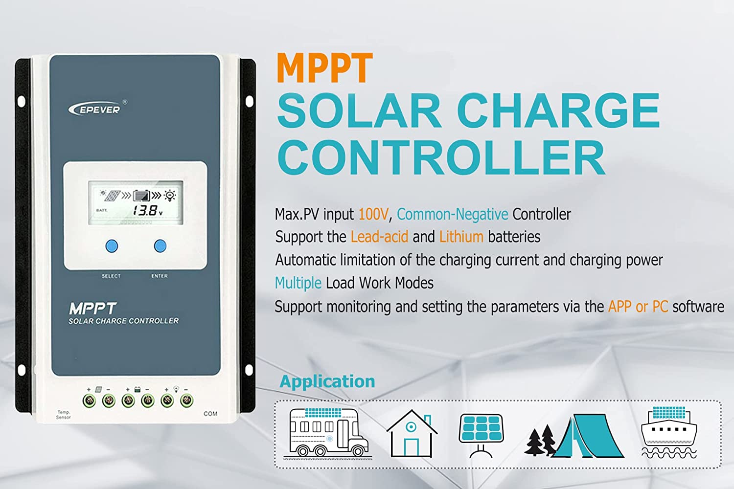 KOGEEK EPEVER Tracer MPPT 40A 30A 20A 10A Solar Charger Controller LCD 12V24V Auto High Efficiency Regulador Solar 4210AN 3210AN 2210AN. 