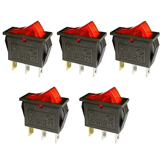 2Pcs RED Indicators KCD3 Rocker Switch 16A 250V 3 Pin BLACK Color Switches 3Pin On Off 2 Positions Full Illuminated Neon RED Indicators DPST Power Switch For Auto Car Boat IPS UPS. 