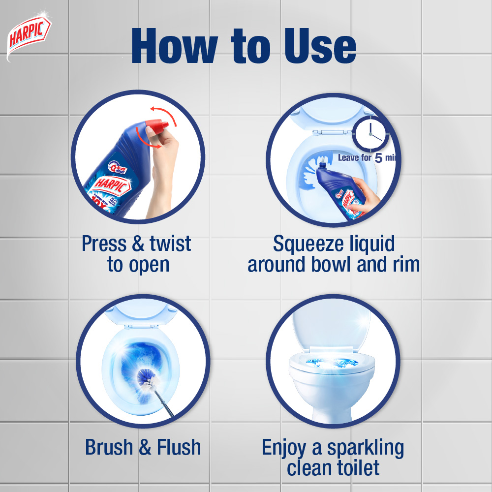 Harpic Toilet Cleaner Liquid 750ml Original Power Plus 10x Stronger, new & thicker formula kills 99.9% of germs. 