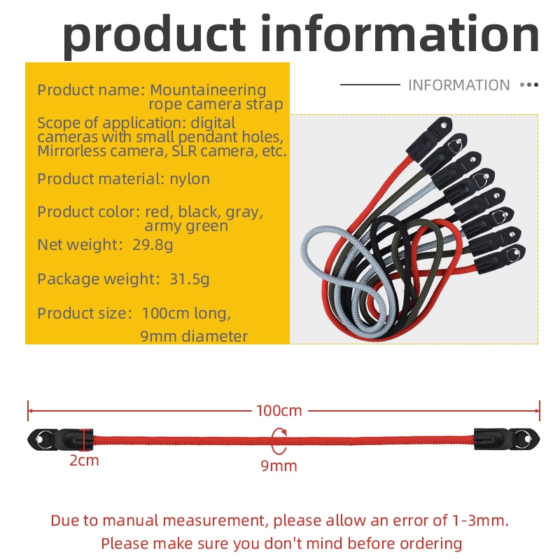 Climbing Rope Camera Strap, Micro-Single Camera with Retro Camera Rope, SLR Camera Shoulder Strap. 