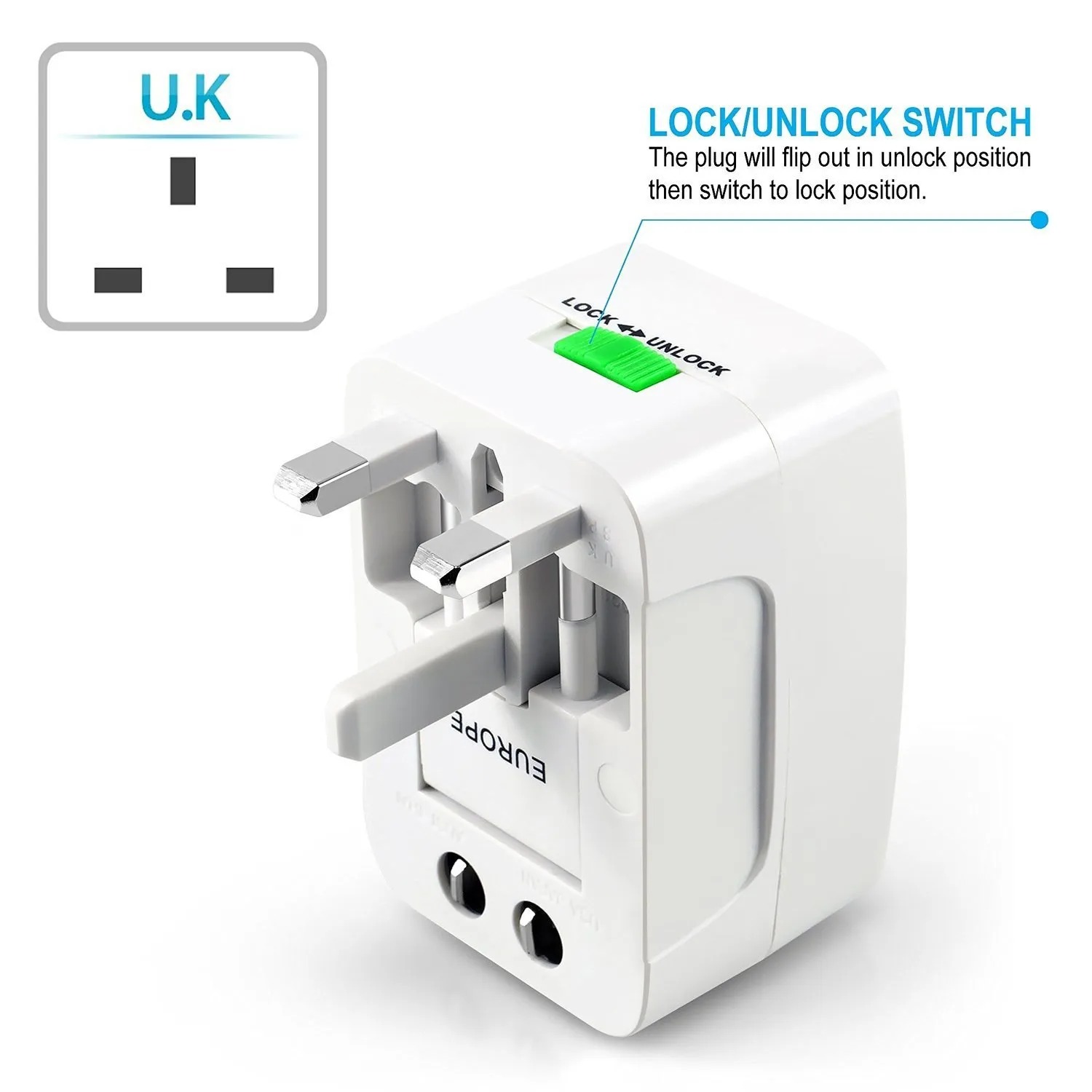 Universal USB Multi Plug Travel Adapter Power Socket international UK ...