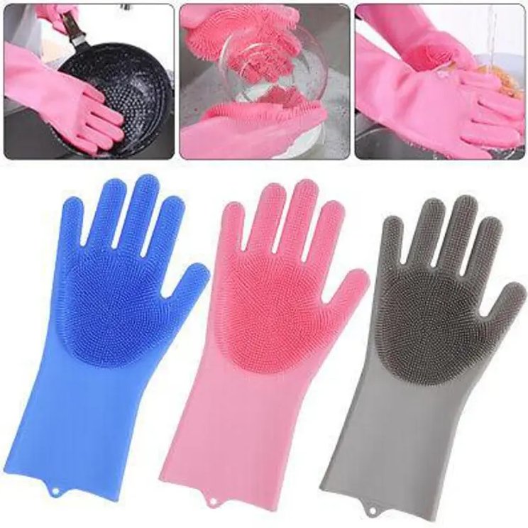 2 Piece Silicone Dish washing Kitchen Hand Safety Gloves - Multicolor 2 Piece Set - Hand Gloves. 