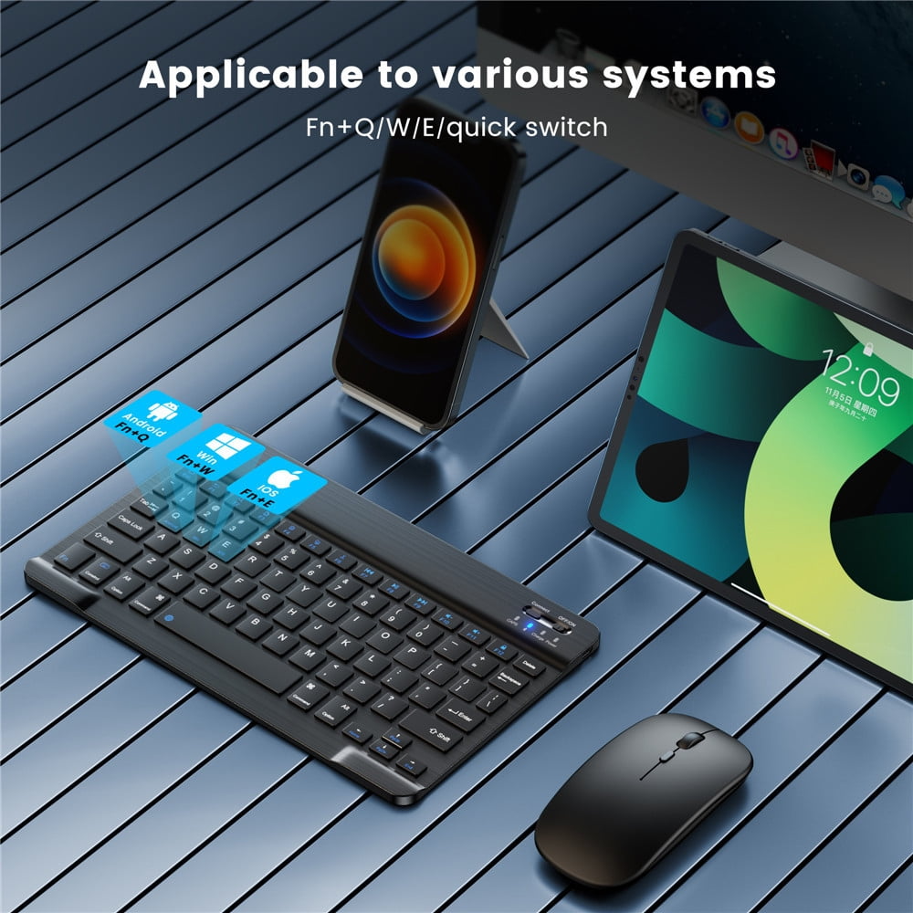 Bluetooth Keyboard & Mouse Combo for Mac, PC, Laptops, iPad, Tablets | Rechargeable Keyboard and Silent Mouse | Ultra-Slim, Quiet Typing, Wireless, Portable and Lightweight Keyboard Mouse Set. 