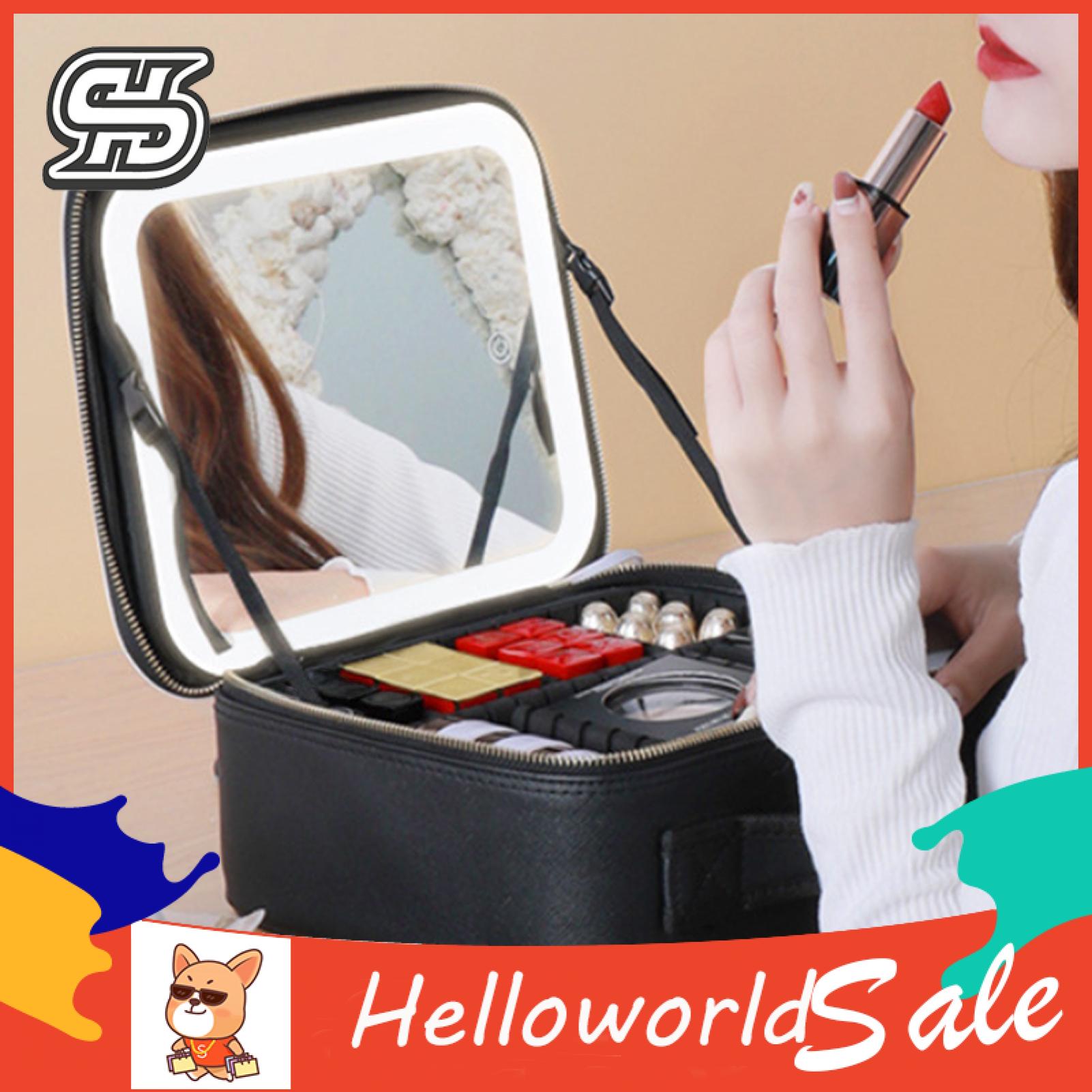 A lighted makeup mirror is installed on the makeup bag. The LED lights are adjustable in three colors, namely white, yellow and mixed colors. Ideal for use while applying makeup and has a charging function.. 