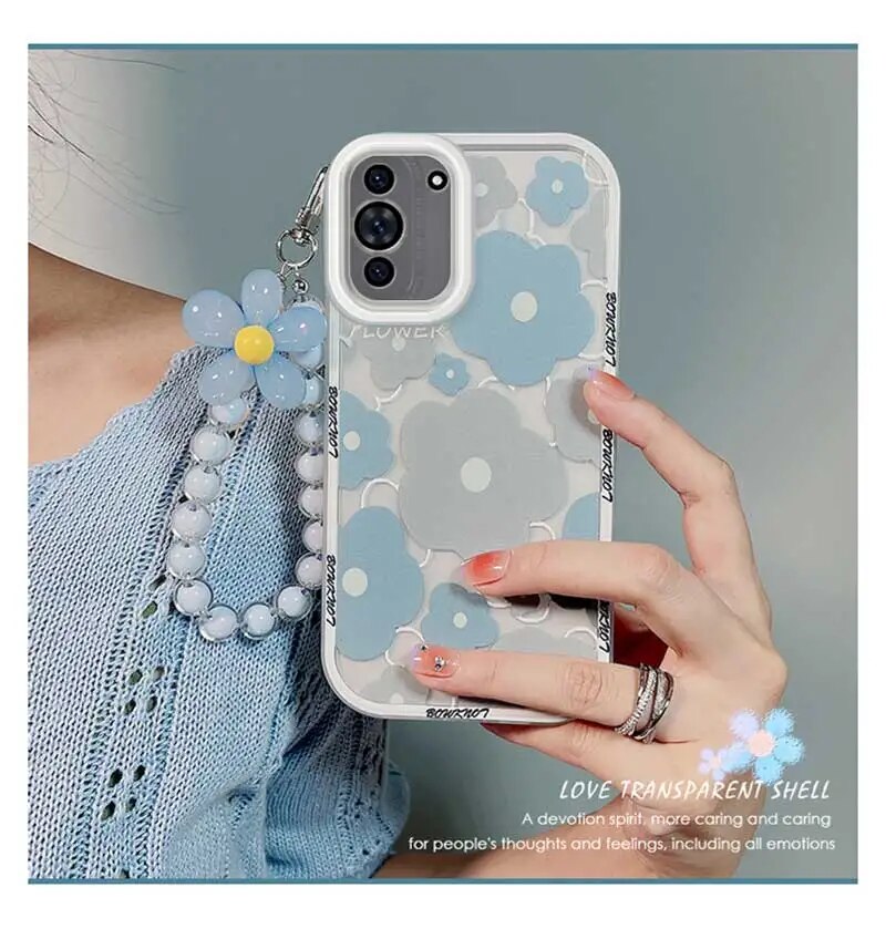 Pink Flower 3D Pendant Case For Samsung Galaxy S22 S20 S23 Ultra S21 Plus S10 FE Note 20 10 Lite A33 A53 A32 A52 TPU Cover