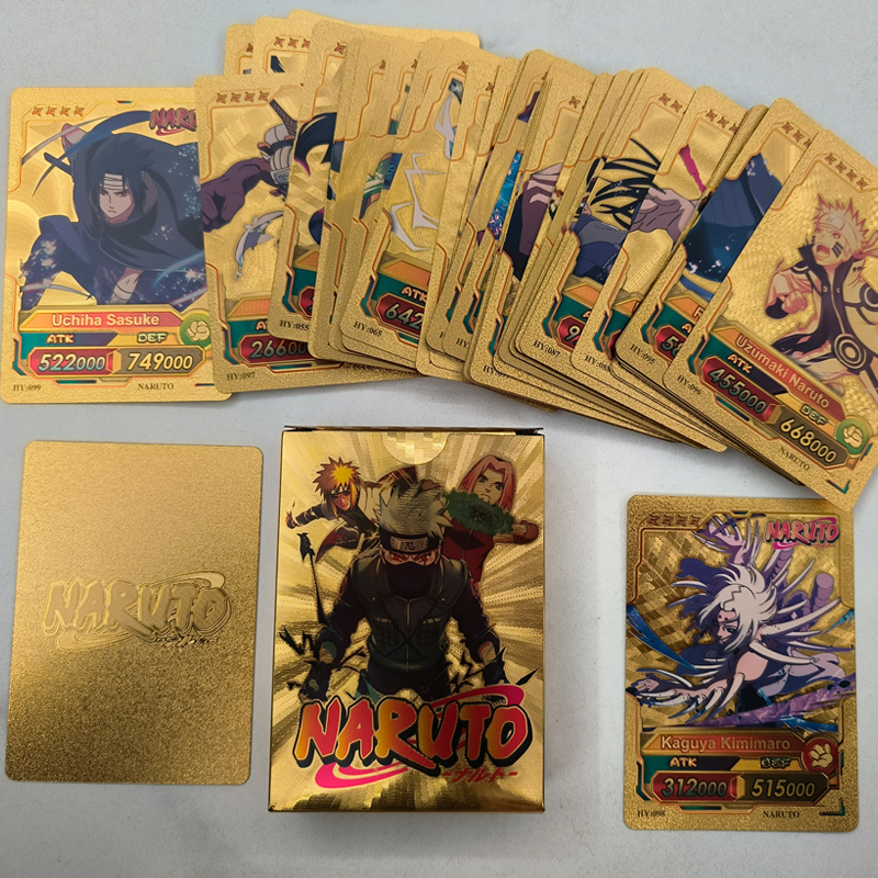 Naruto Gold Foil Card Golden Silver Black Colorful English Sasuke Itachi Kakashi Hinata Anime Game Collectible Battle Cards Toys. 
