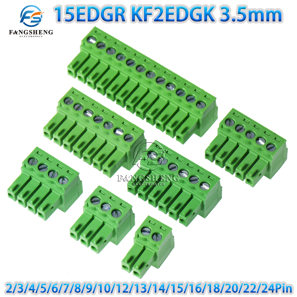 10pcs 15EDG KF2EDGK-3.5mm -2/3/4/5/6/7/8/9/12/18/24P/plug 30eisure time 0V/8A3.5mm spacing plug-in terminal block 15EDG KF2EDG 3.5mm
