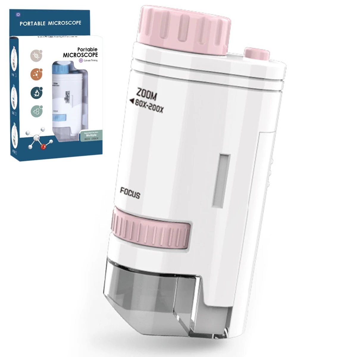 60-200x Handheld Pocket Microscope Electric Mini Microscope with LED Light Portable High Definition Biological Science Education. 