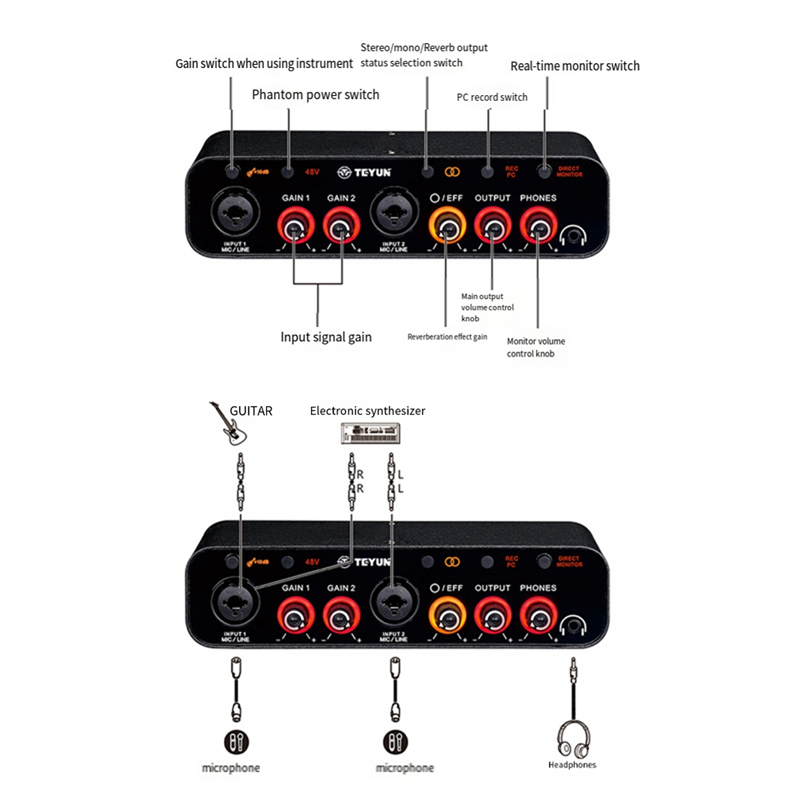 Q-26 USB Audio Interface Sound Card with Electric Guitar Live Recording USB External Sound Card for Studio Easy Install Easy to Use. 