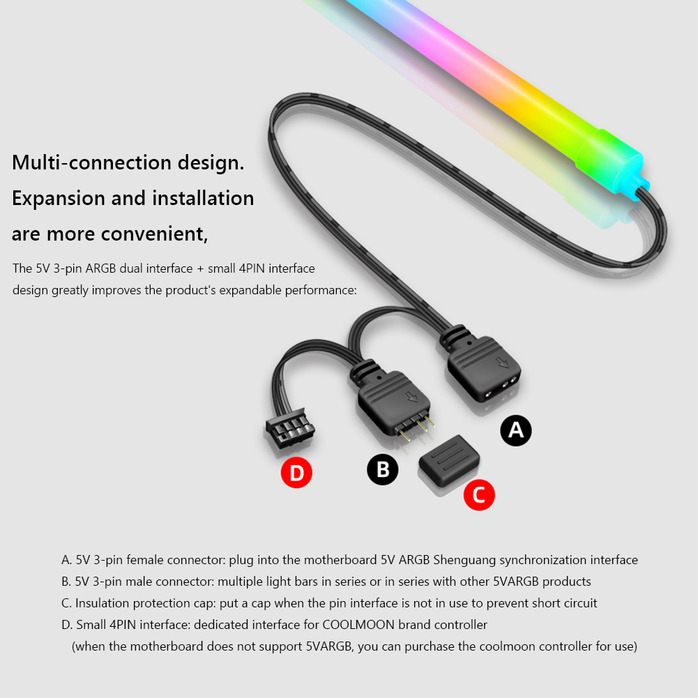 Coolmoon 30Cm Rgb Led Strip Argb Pc Case Led Light Bar 5V 3PINx2 + 4PIN Desktop Computer Case chassis Diy Kleurrijke Sfeer Lamp. 