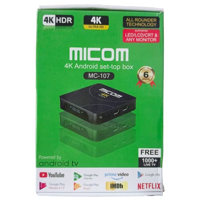 Latest Version Micom 4K Android Set-Top Box 2GB RAM/ 16GB ROM. MC-107. 