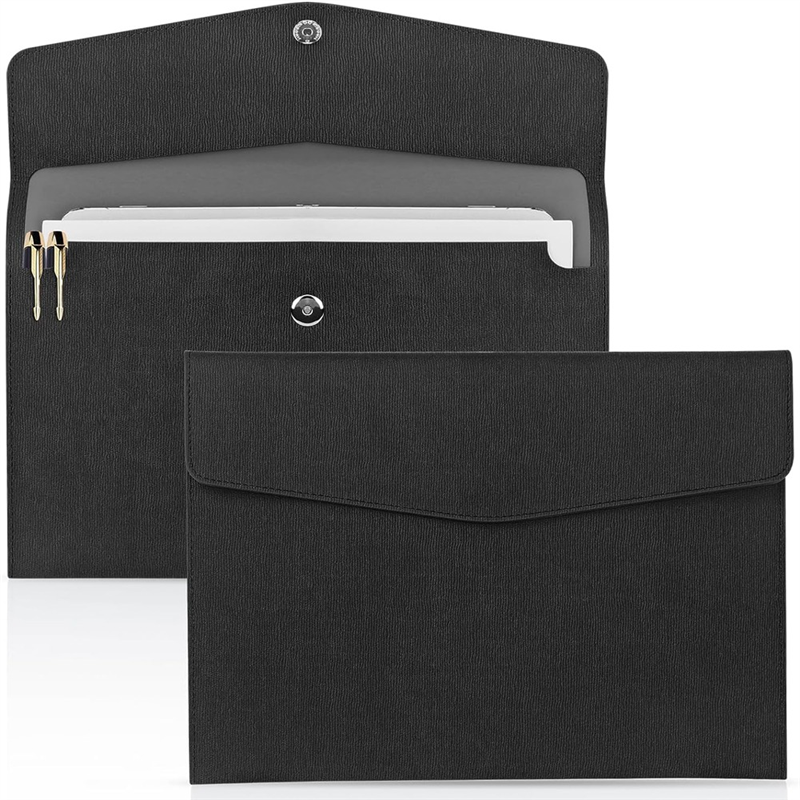 2Pcs Document File Folder, Waterproof Thin PU Leather A4 Envelope Folder Expanding File Organizer Portfolio Storage Case Easy to Use About 33 X 24cm