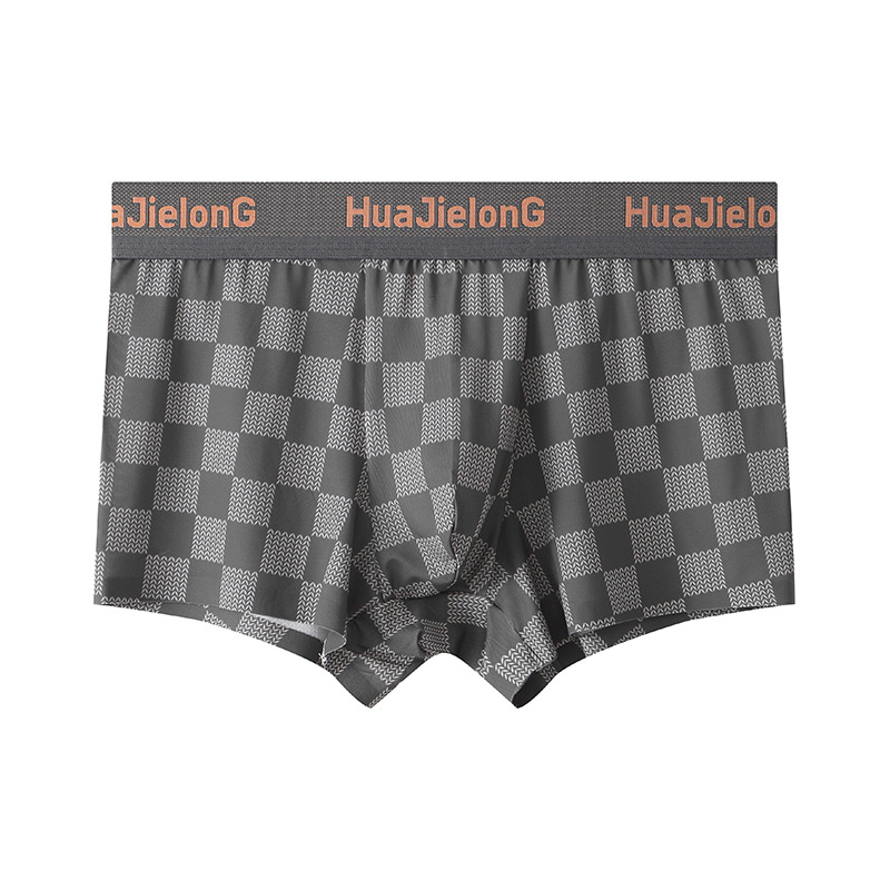 Hua Jielong's new men's underwear printing wholesale simple mid-rise slim breathable ice silk thin boxer pants on behalf of the hair. 