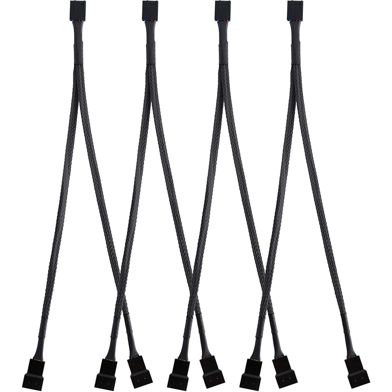 4 Pack PWM Fan Splitter Cable Y Splitter Computer PC Fan Power Cable 4 Pin 1 to 2 Converter, Black Sleeved Braided. 