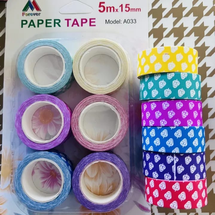 4 Different Design Craft Paper Tape( Pack of 6). 