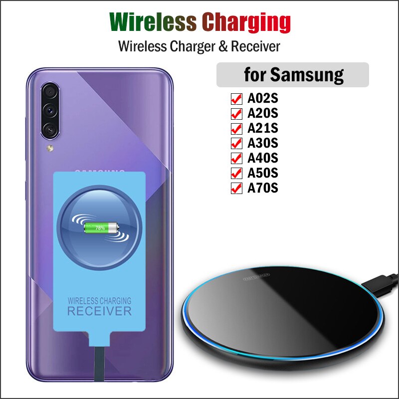 Qi Wireless Charger & Type-C Receiver for Samsung Galaxy A21S A02S A20S A30S A50S A70S Wireless Charging Adapter USB C Connector BQ. 