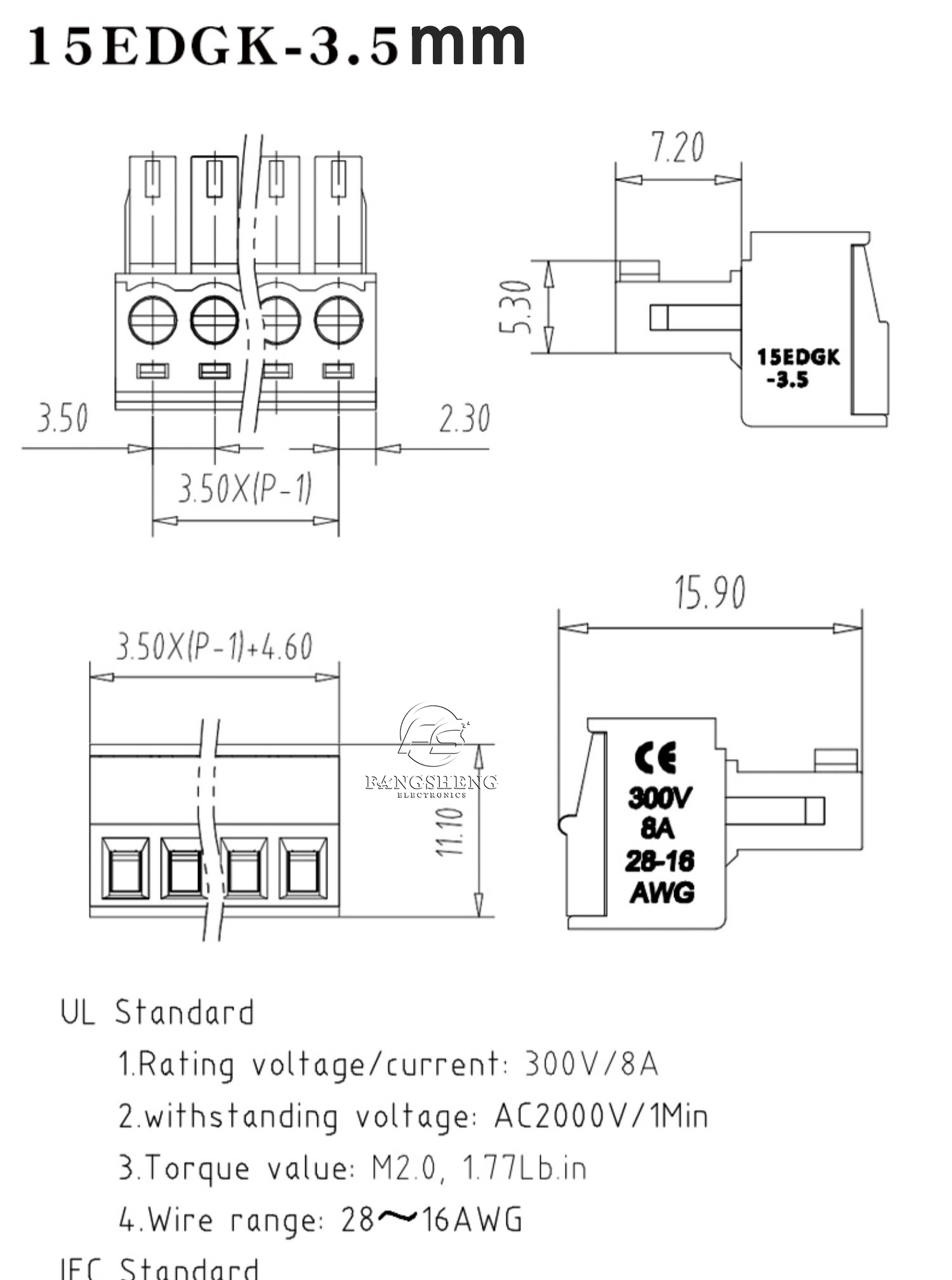 10pcs 15EDG KF2EDGK-3.5mm -2/3/4/5/6/7/8/9/12/18/24P/plug 30eisure time 0V/8A3.5mm spacing plug-in terminal block 15EDG KF2EDG 3.5mm. 