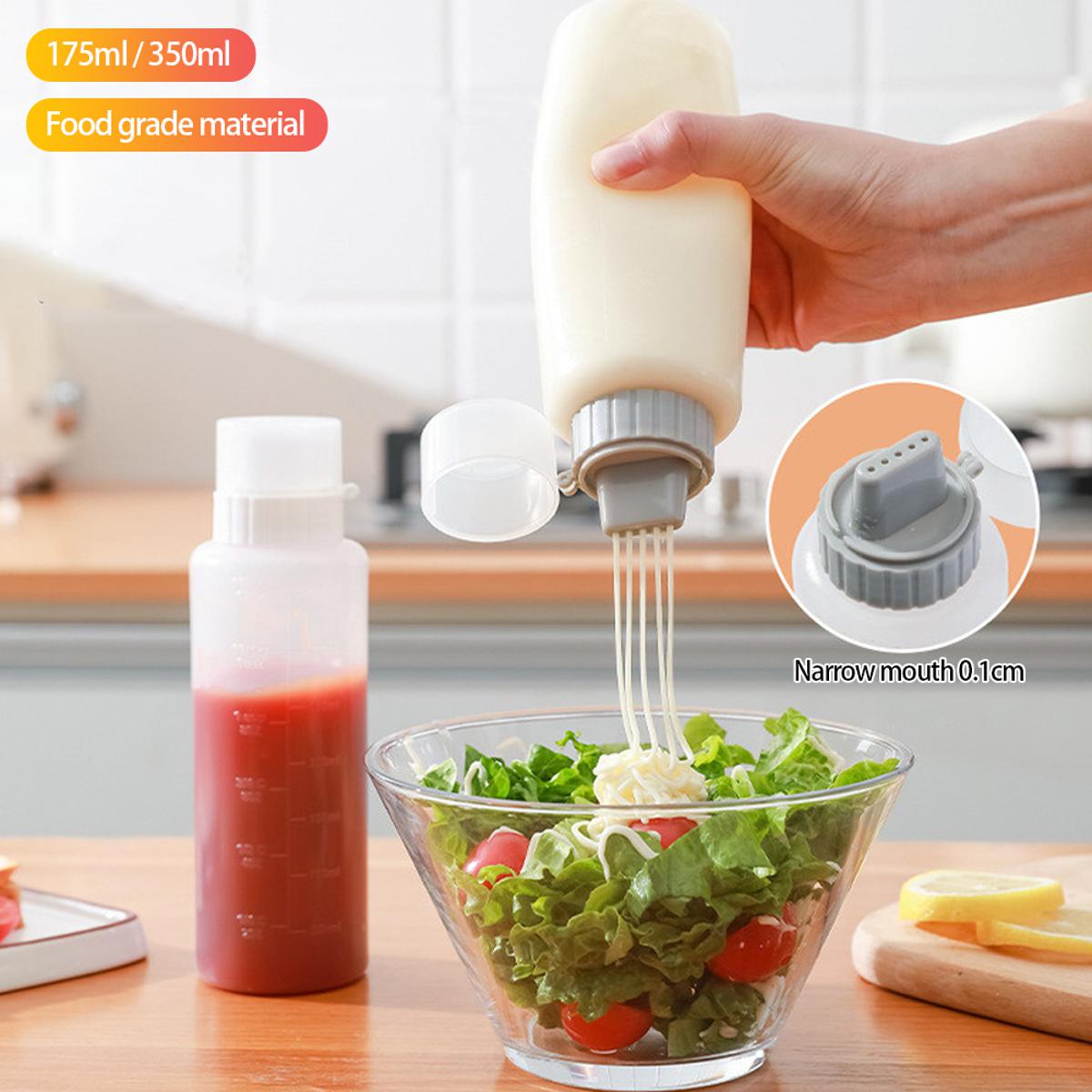 （New）Multifunction 5 Hole alad queeze Bottle Ketchup Container with cale Honey Jam Refillable Condiment auce queeze Bottle
