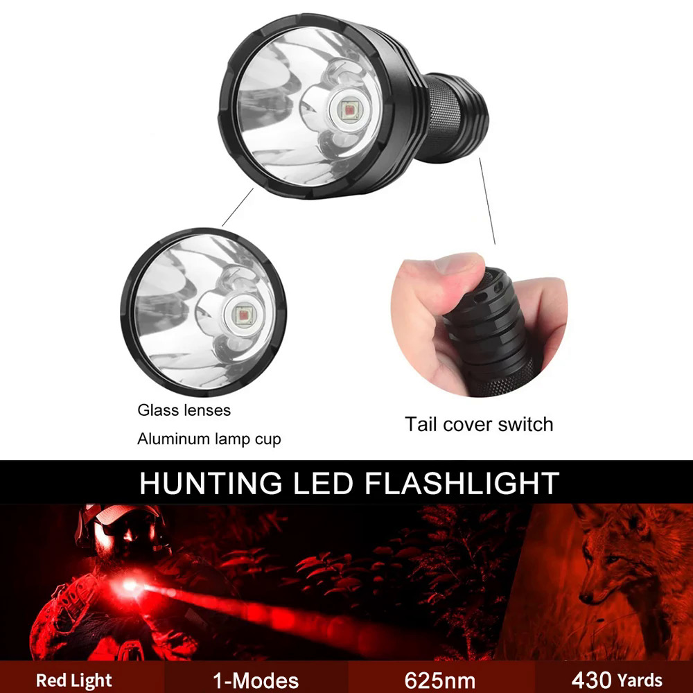 Ultrafire C8 led outdoor strong red light flashlight using 18650 handheld manual torch for tactical hunting waterproof lantern. 
