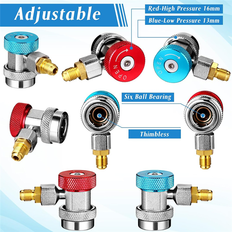 AC R134A Adapter Quick Coupler Kit, R134a Tank Tap Valve R134a to R22/410a for Air Conditioning Refrigeration System. 
