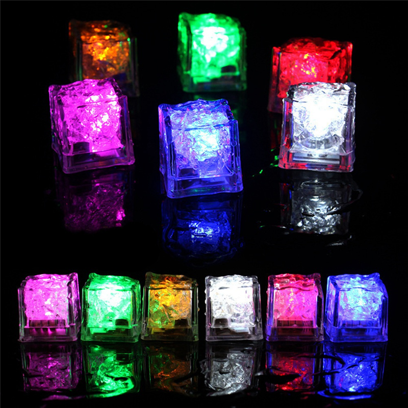 Waterproof LED Ice-Cube Flashing Glow in the Dark Light Up for Bar Club Drinking Party Decoration Plastic Led Ice-Cube Light A 12Piece. 
