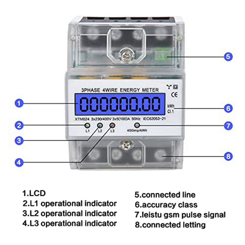 1 PCS 3 Phase 4P KWh Meter Energy Meter Digital Electric Power Meter Electricity Usage Monitor 230 / 400V 5-100A. 