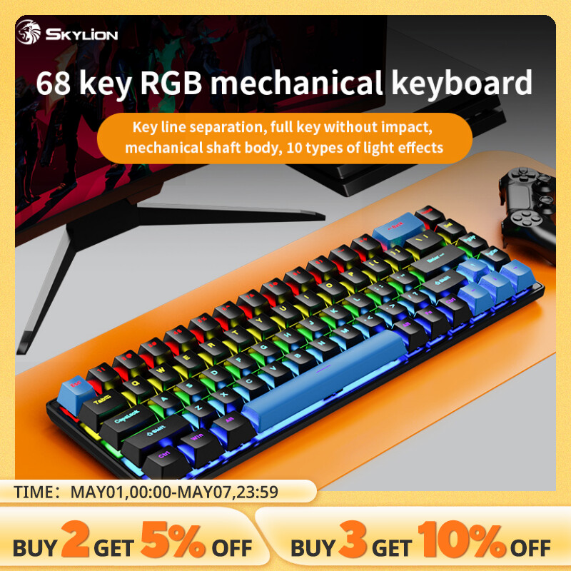 SKYLION K68 Wired Mechanical Keyboard 10Kinds of Colorful Lighting Gaming and Office For Microsoft Windows and Apple IOS System