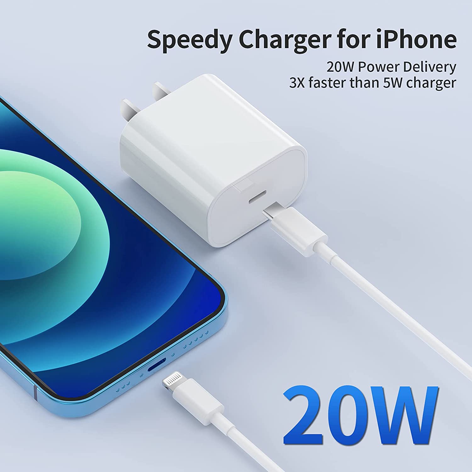for Apple iphone Charger 20 watts adapter and Usb c to Lighting cable for 13/12/11. 