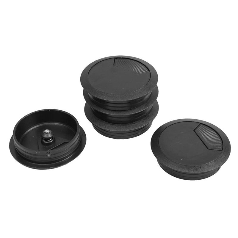 New 5 Pc Black 70mm Dia Round Platic Cable Hole Cover for Computer Dek