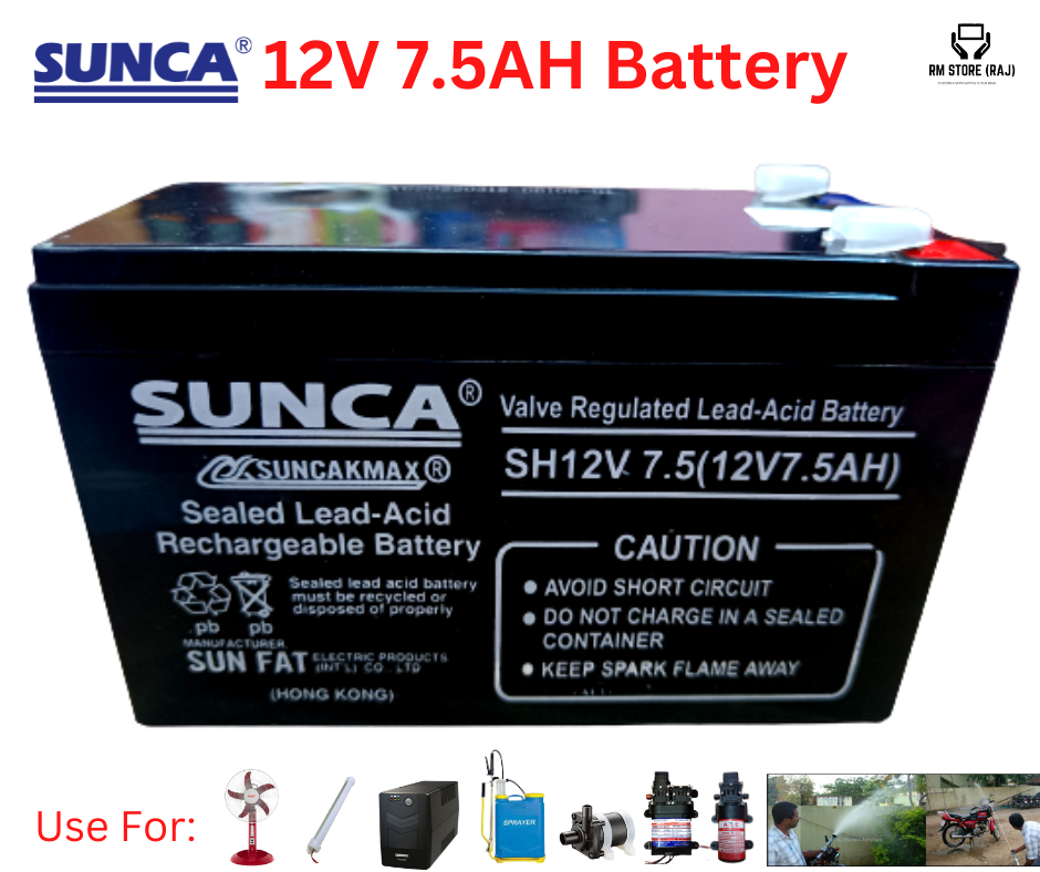 SUNCA 12v 7.5Ah  Battery With Battery Charger - / 12v Battery With Charger / Combo Pack. 