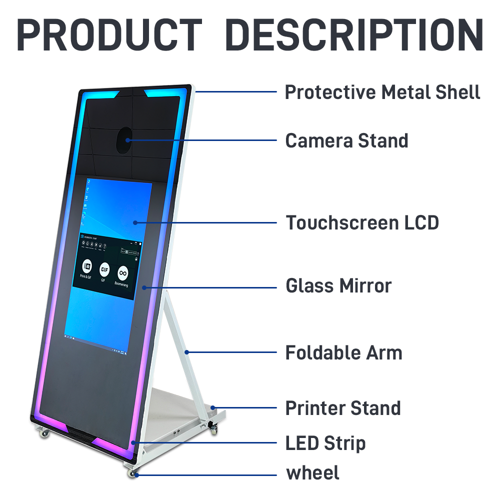 Touch Screen Magic Mirror Photo Booth Machine Portable 40 65inch Mirror Magic Selfie Photo Booth For Parties Events With Camare. 
