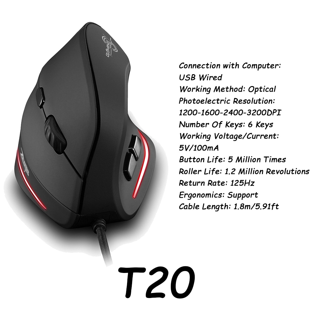 【FUPANG】ZELOTES C18 Vertical 10000DPI USB Wired RGB Optical Ergonomic Mouse Buttons Gaming Mause Desktop Laptop Gamer Mice. 