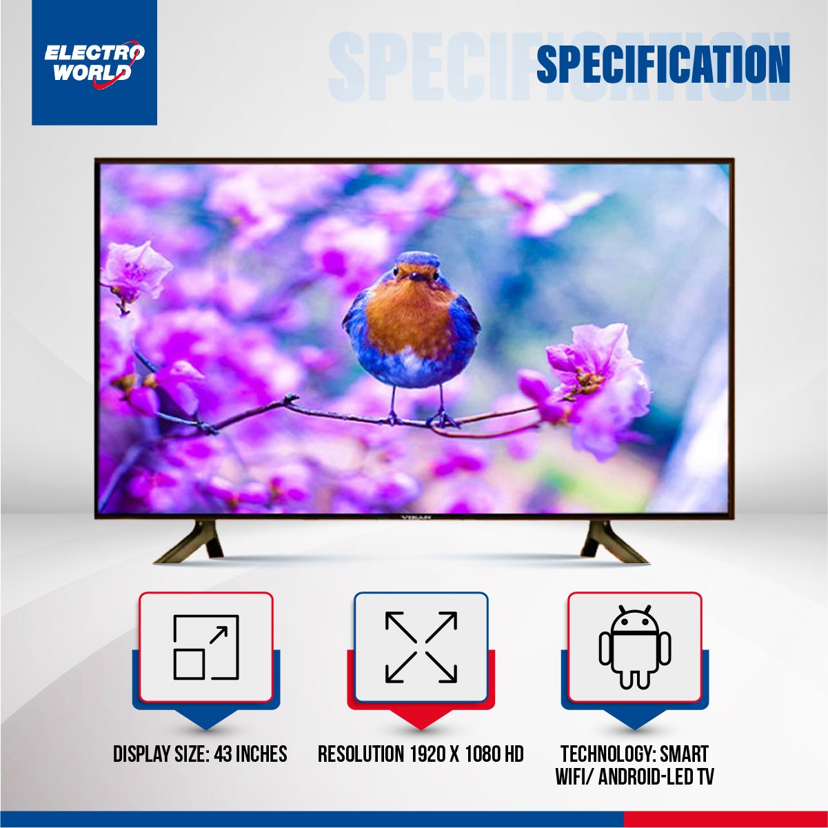 Vikan 43 Inch 4k Supported Smart Android HD LED TV Wi-Fi and 2GB RAM 16GB ROM - Smart Tv. 