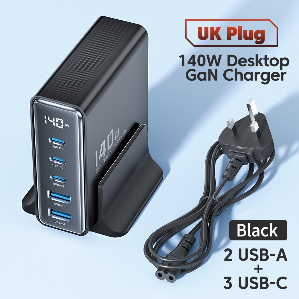 Toocki 140W GaN USB Charger 5in1 Desktop Fast Charge USB Type C Charger LED Display Charger For iPhone Xiaomi Smartphone Laptop. 