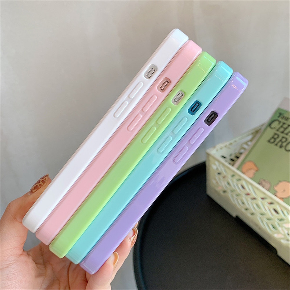 Candy Color Border Shockproof Silicone Phone Case for iPhone 14Pro Max 11 12 13 Clear Transparent Protection Back Cover. 