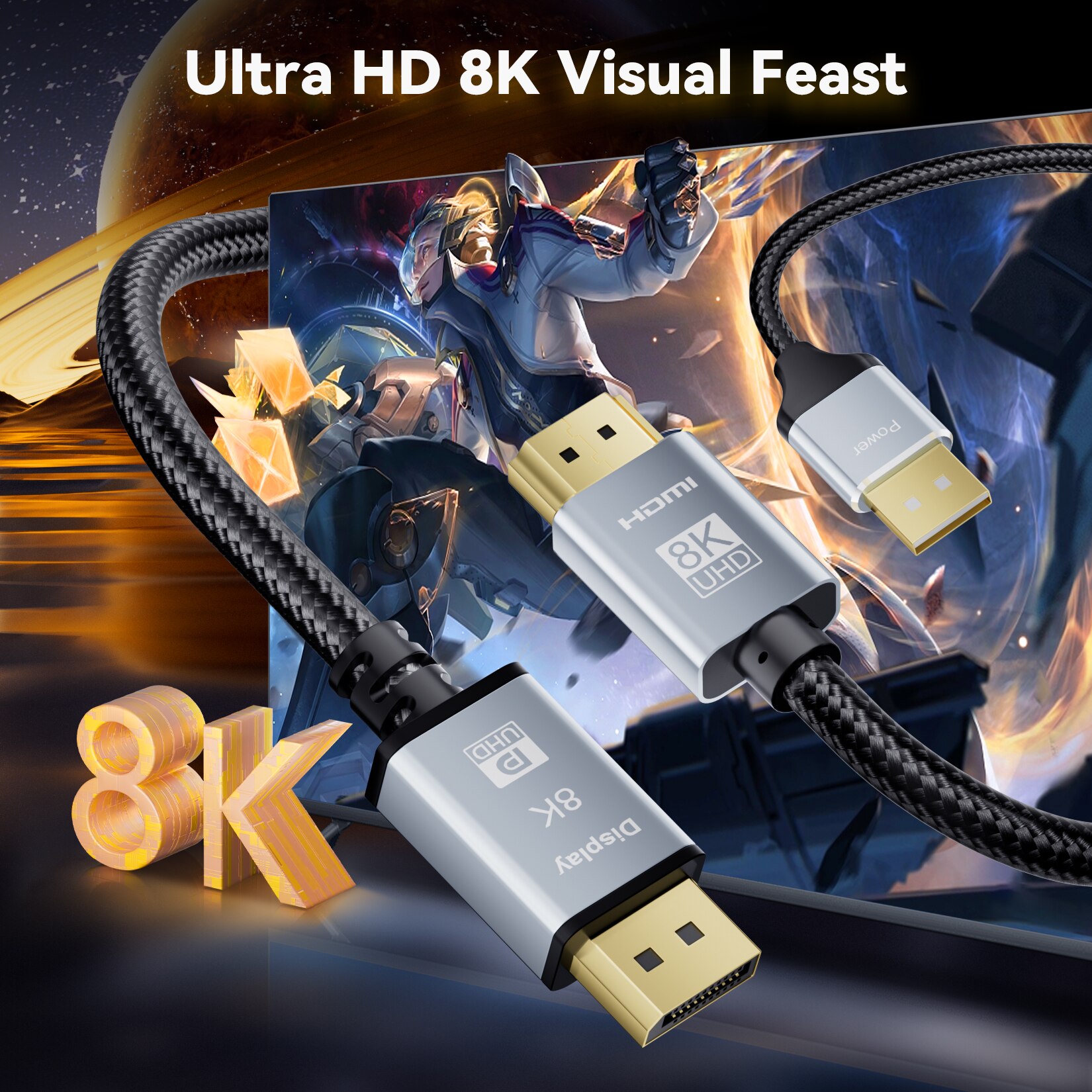 Active 8K HDMI 2.1 to Displayport 1.4 Cable 4K HDMI to Displayport 144Hz converter adapter HDMI 2.1 in to Displayport DP 1.4 out. 