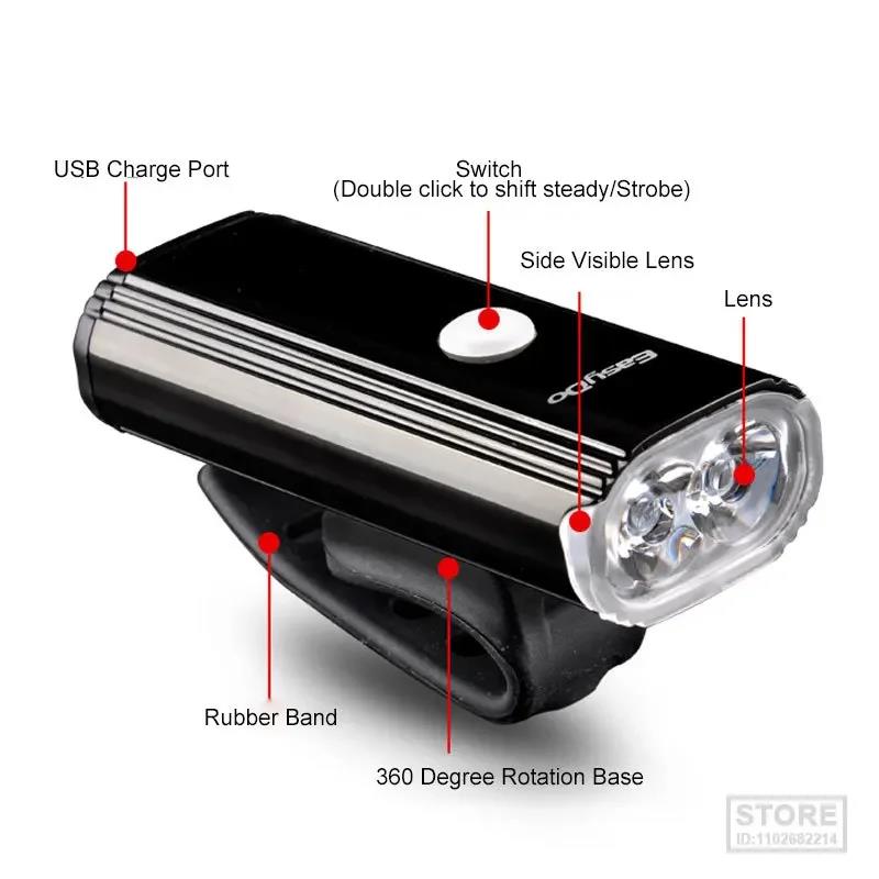 Easydo EL-1110 Dual XPG LED Headlight Alloy Housing 4400mAH Battery 1000Lumen 360 Degree Rotation Cycling Lighting Front Lantern. 