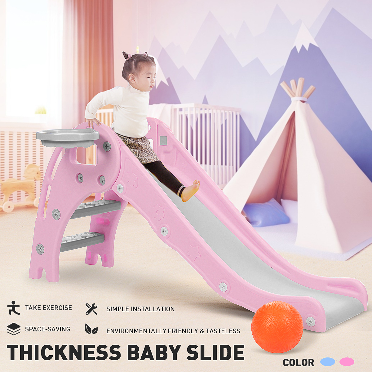 Children's Slide Basketball Rack Climbing Stairs Indoor Toys Games  Playground For Kids Toy - Pink: Buy Online at Best Prices in Bangladesh |  Daraz.com.bd