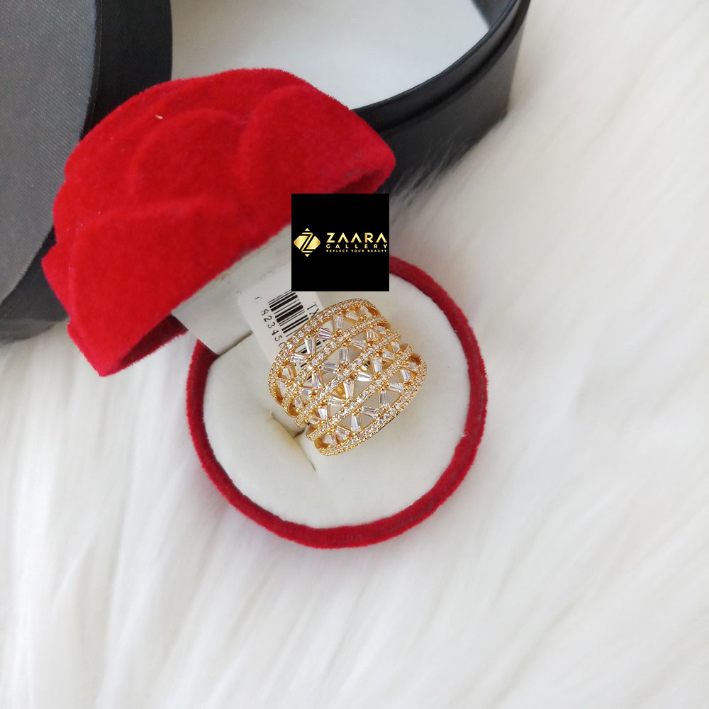 Diamond Cut AD Stone Gold Finger Ring for Women Girls With