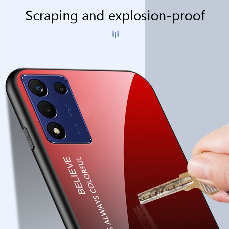 Biruiqu For Realme 9 5G Speed Edition Shockproof Gradient Tempered Glass Back Soft Silicone Edge Case Cover. 