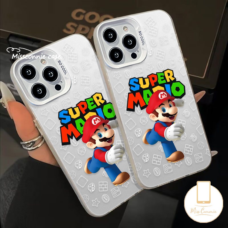 Cute Cartoon Super Mario Case Compatible for IPhone 16 11 15 14 13 12 Pro Max 7Plus XR X XS Max 15 7 16 8 Plus SE 2020 Luxury Plating Metal Lens Doodle Colored English Letter Cover. 