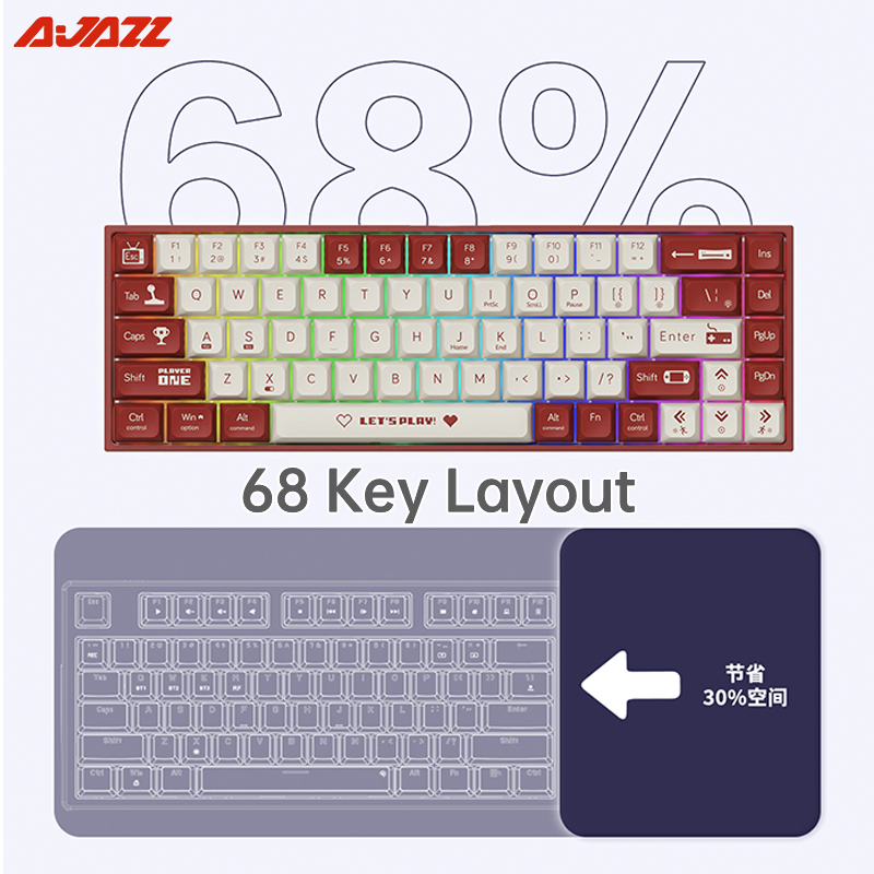 Ajazz Ak680 Wired USB Gaming Mechanical Keyboard Backlit Hot-Swappable 2.4G Wireless Keyboard Red Switches 68 Key for PC Laptop. 