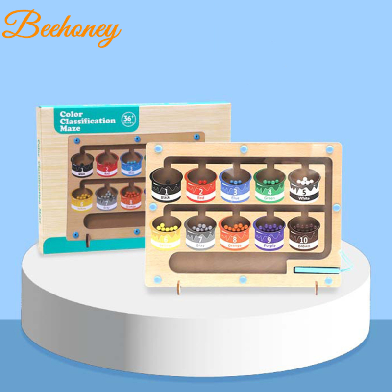 Magnetic Color Number Maze Wooden Color Matching Counting Puzzle Board Concentration Training Educational Toys